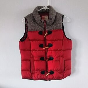 Red Puffer Vest with Toggle Closures